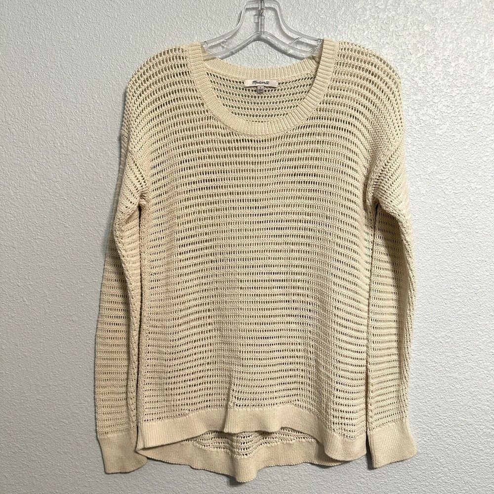 Madewell Sweater Open Knit Womens Small Cream Tan Northshore Pullover Cotton